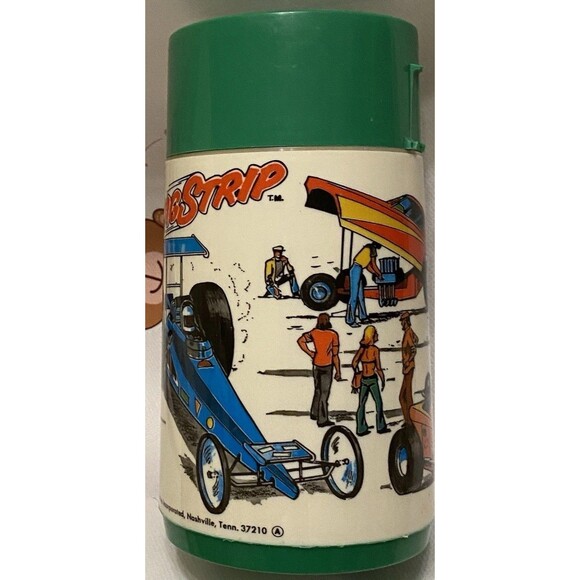 Vintage 1975 Rare ALADDIN INDUSTRIES DRAGSTRIP THERMOS With Green Cap AOP - Picture 6 of 16